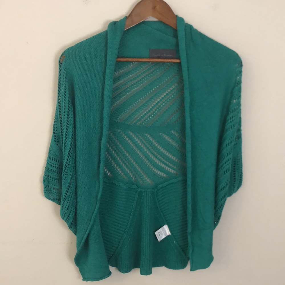 Sunday in Brooklyn Turquoise Knit cardigan semi sheer open front lagenlook SZ XS